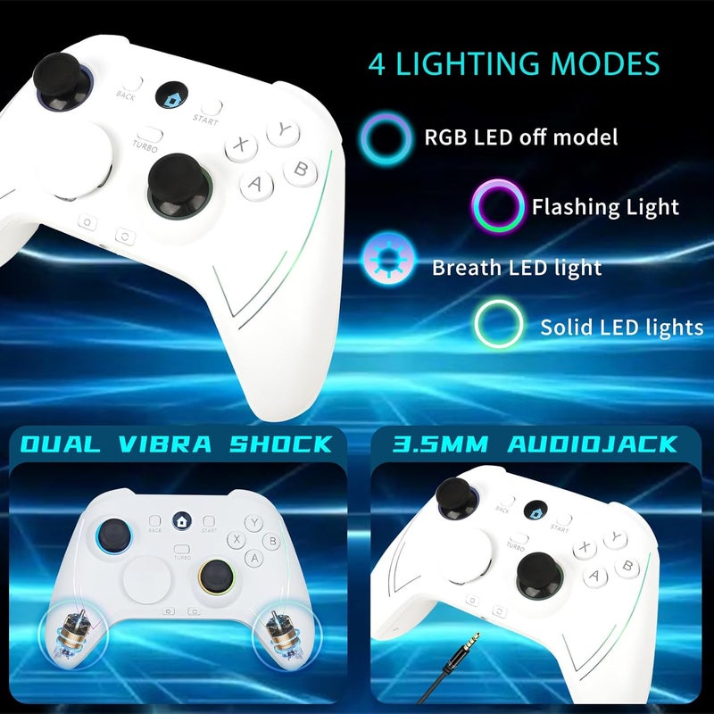 ROTOMOON HD151-S Wireless Game Controller with 7 Colors LED Lighting Compatible with Xbox One S/X, Xbox Series S/X, with 2.4G Wireless Adapter, 3.5mm Audio Jack Gaming Gamepad, Turbo/Programmable - Image 3